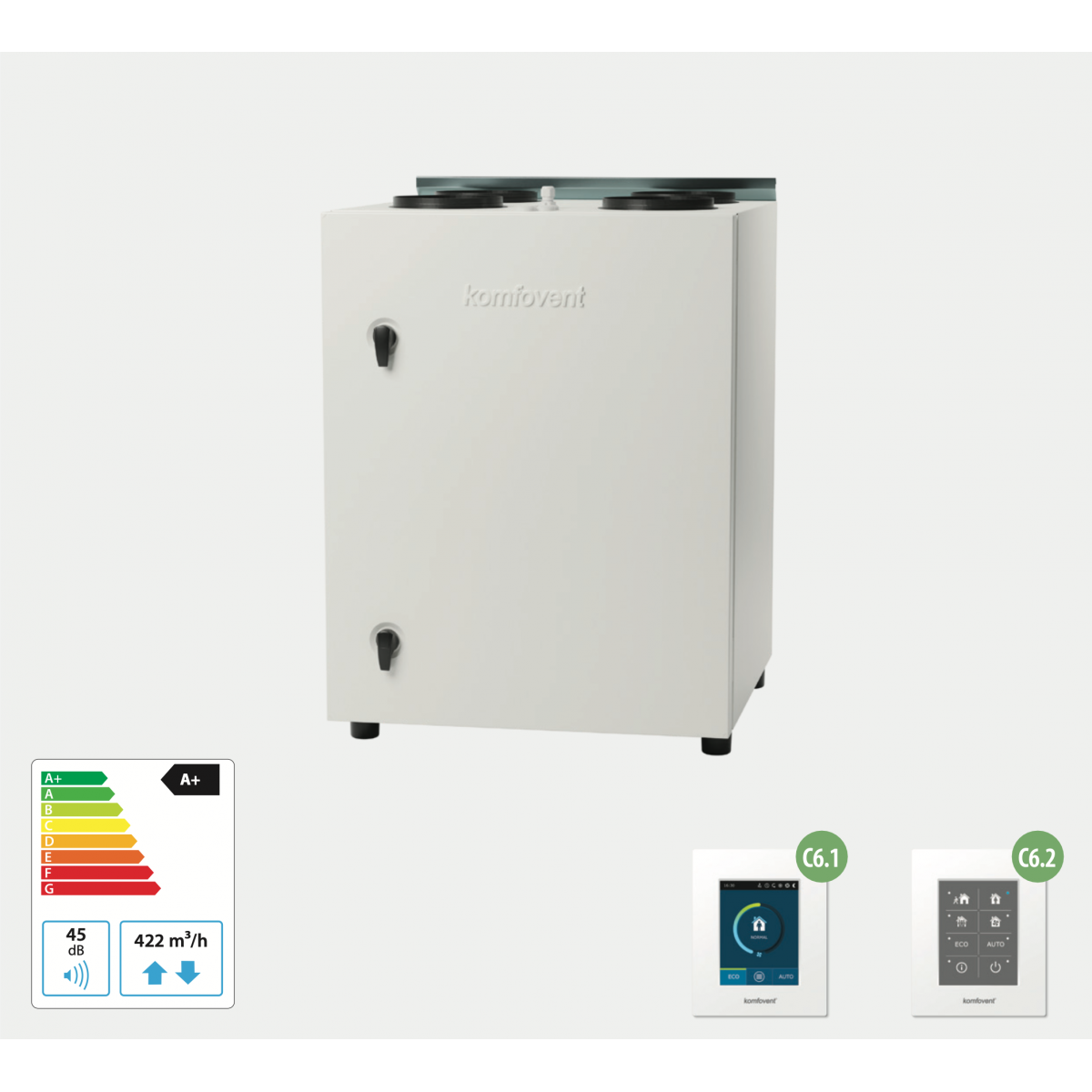 Rekuperatorius Komfovent Domekt-CF-400-V plokštelinis entalpinis, automatika C6M, dešininis, su el. šildytuvu, be valdymo pulto, filtras F7/M5 Vertikalus CF-400-V-R1-F7/M5-C6M-ER Rekuperatorius Komfovent Domekt-CF-400-V plokštelinis entalpinis, automatika C6M, dešininis, su el. šildytuvu, be valdymo pulto, filtras F7/M5 Vertikalus CF-400-V-R1-F7/M5-C6M-ER